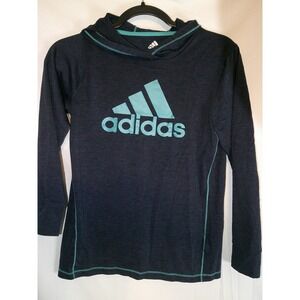 Adidas Kids Youth Long Sleeve Hoodie T-Shirt Top Navy Teal Logo Size M 10 12